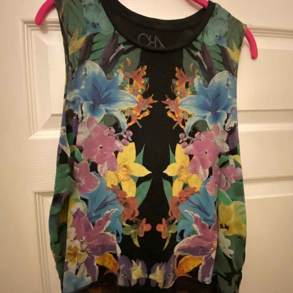 SMALL Black Green Pink and Yellow Graphic Sleeveless Tank Top New